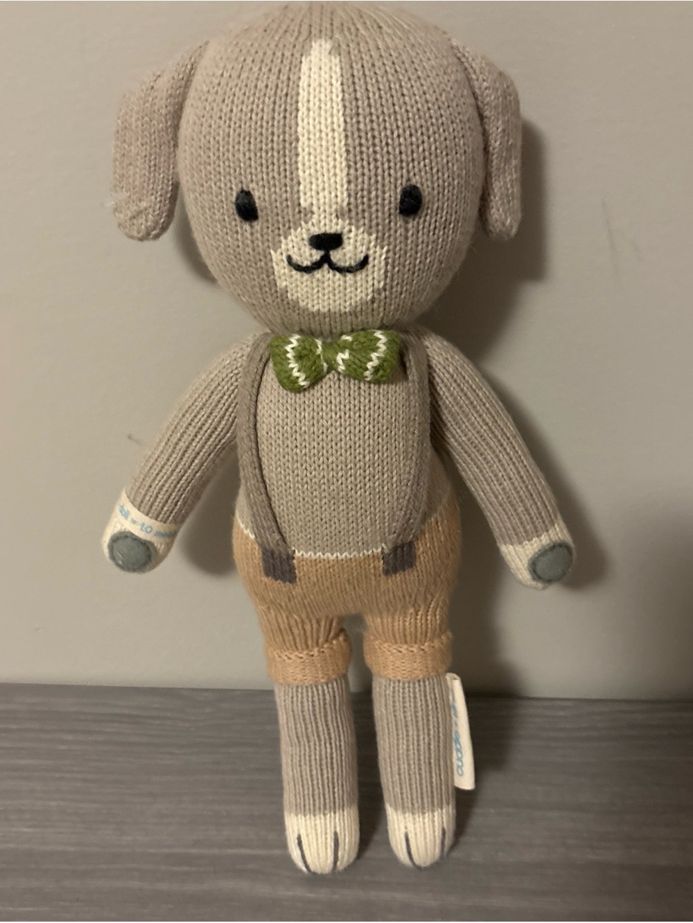 Cuddle and Kind Knit Noah the Dog Plush – Handmade in Peru – 13” with Bow Tie